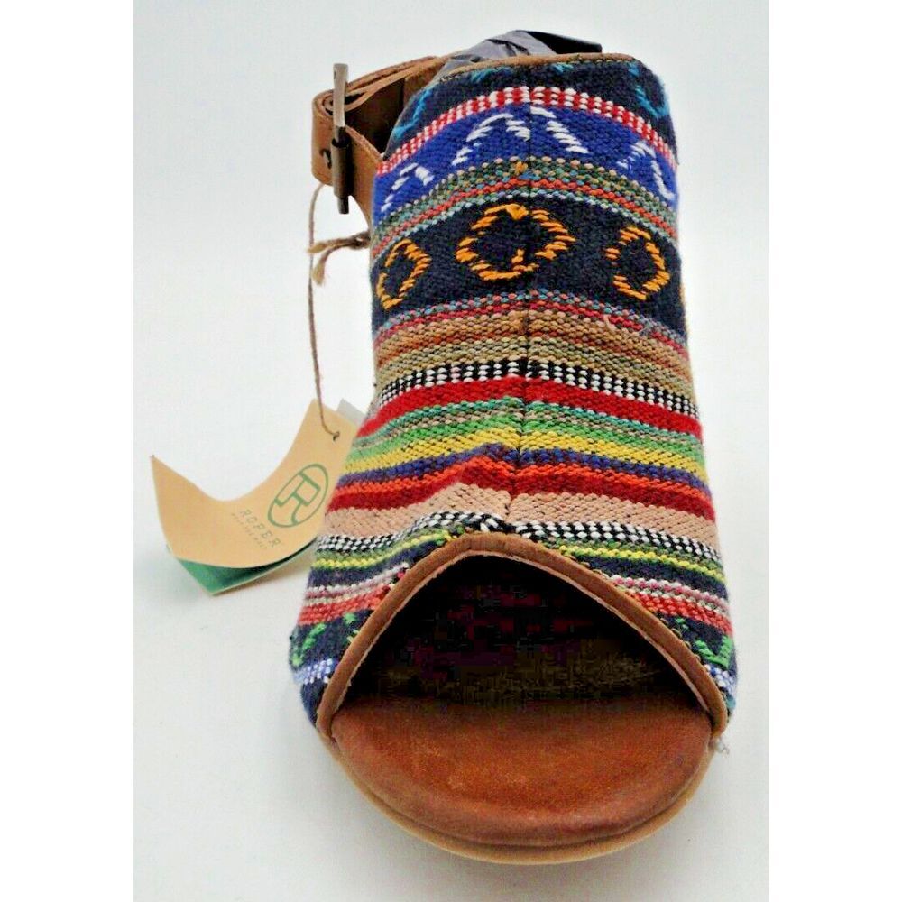 Roper Womens 6.5 Mika Aztec Tapestry Buckle Heel Sandal Slingback Leather New - Picture 4 of 16
